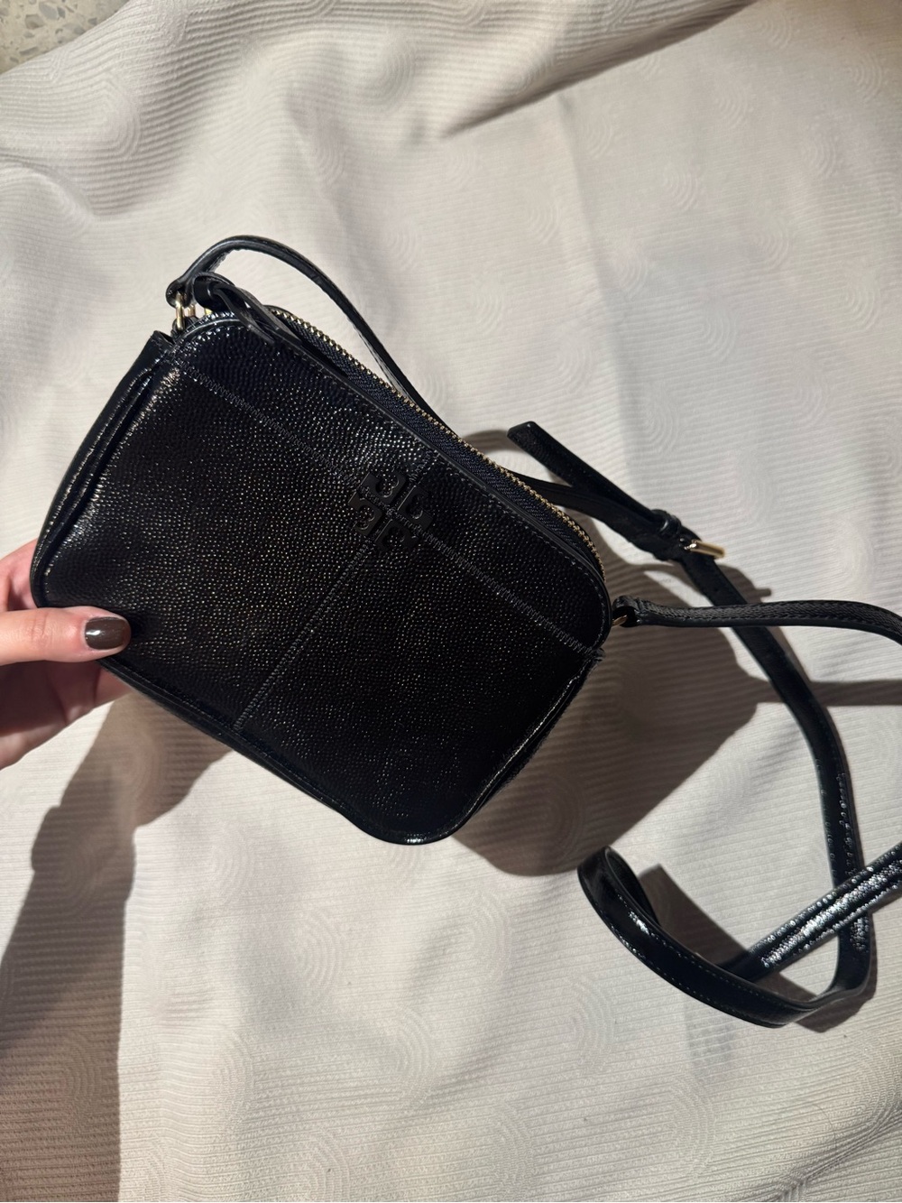 Tory Burch Black Patent Leather Crossbody with Logo